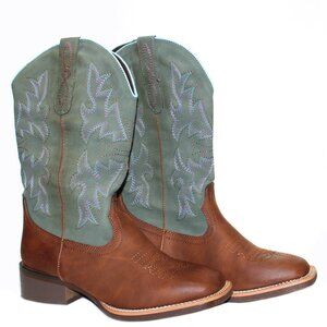 J's.o.l.e Square Toe Wide Calf Women's Cowboy Cowgirl Boots Brown Blue US Size 6